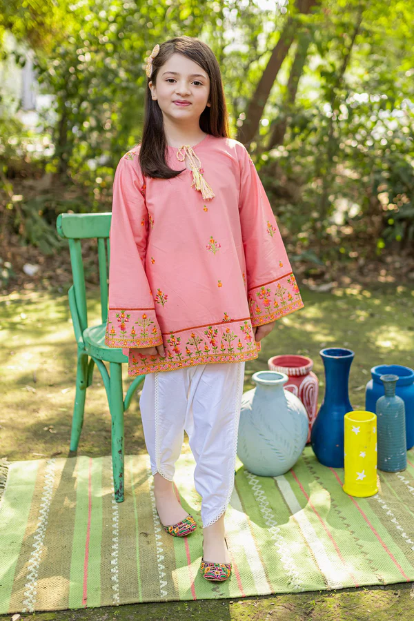 Kids Girls Shalwar Kameez Fully Embroidered Lawn Ethnic Suit 2Pc