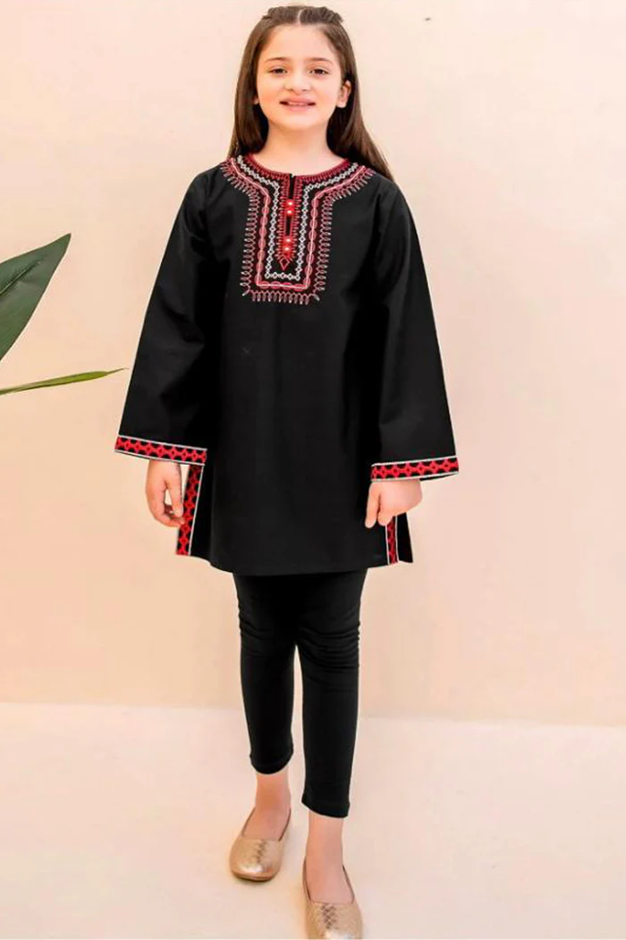 Kids Girls Shalwar Kameez Fully Embroidered Lawn Ethnic Suit 2Pc