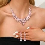 Full Diamond Necklace & Earrings Wedding Set for Brides