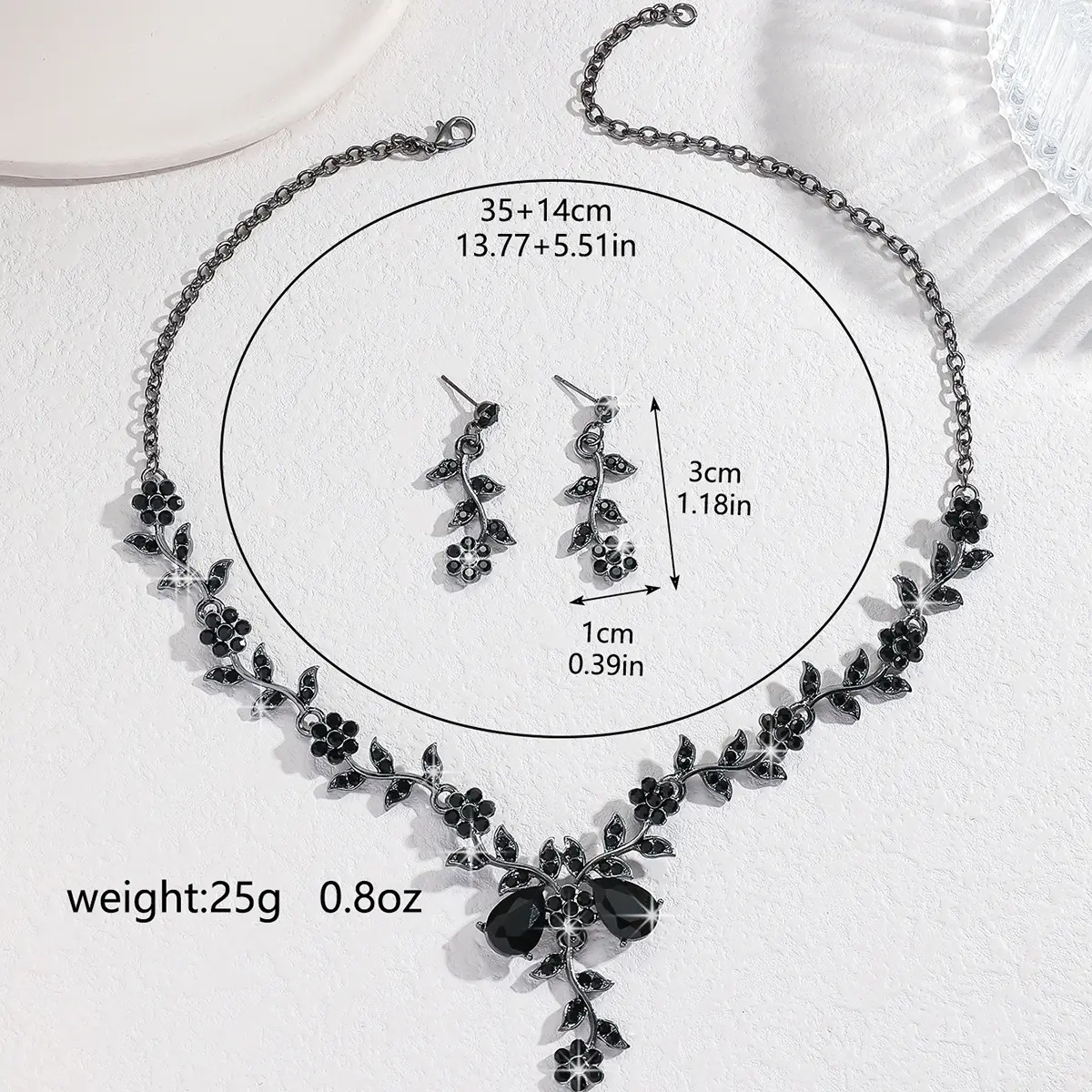 Elegant Bridal Jewelry Set Black High-End Necklace & Earrings for Weddings, Evening Gowns, and Special Occasions