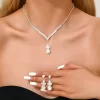 Versatile Bridal Jewelry Set Silver : Zircon Rhinestone Necklace & Earrings