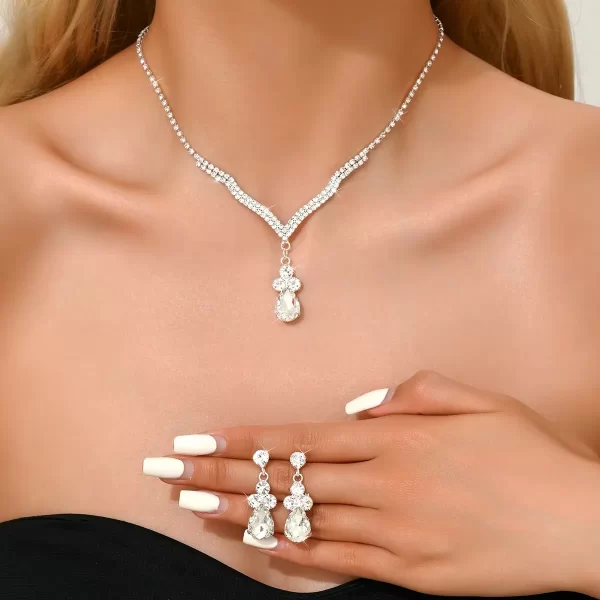 Versatile Bridal Jewelry Set Silver : Zircon Rhinestone Necklace & Earrings