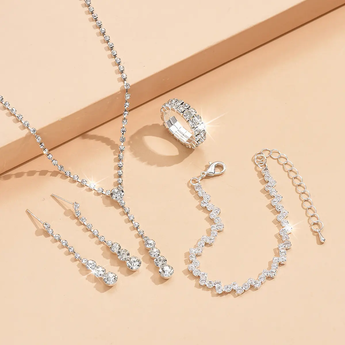 Trendy Silver Zircon Necklace & Earrings Set Luxury for Fashion-Forward Women