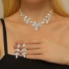 Cross-Border Hot Selling Diamond Leaf Necklace & Earrings Set for Evening Dress Charm