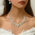 Elegant Zircon Wedding Jewelry Set Silver Atmospheric Bridal Necklace & Earrings For Stunning Occasions