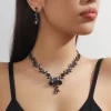 Elegant Bridal Jewelry Set Black High-End Necklace & Earrings for Weddings, Evening Gowns, and Special Occasions